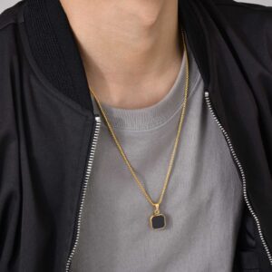 Collier pendentif Onyx, pendentif en pierre naturelle noire pour hommes