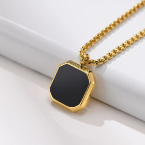 Collier pendentif Onyx, pendentif en pierre naturelle noire pour hommes