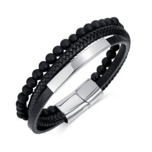 Bracelet en cuir et perle couleur: #Argent