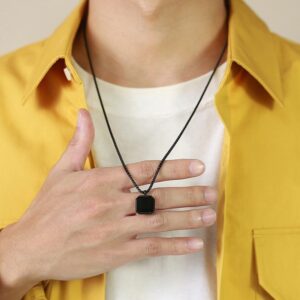 Collier en #pierre d’onyx noir avec pendentif en acier inoxydable