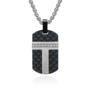 Collier pendentif Plaqué en Carbone noir et en acier inoxydable