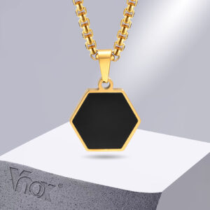 Collier #hexagonal en pierre d’onyx noir avec pendentif