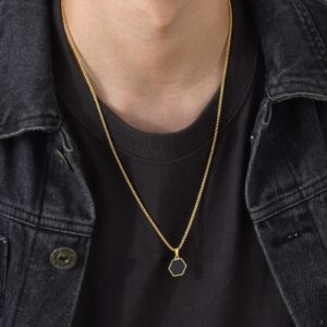 Collier #hexagonal en pierre d’onyx noir avec pendentif