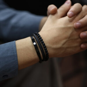 Bracelet en cuir et perle couleur: #Noir