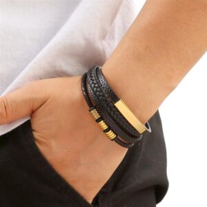 Bracelet en cuir multicouche #Ishangostyle, couleur #Or