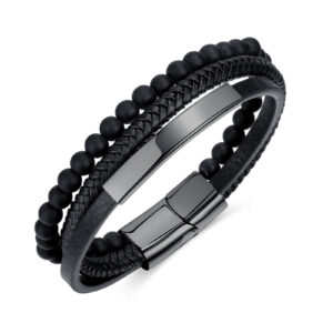 Bracelet en cuir et perle couleur: #Noir